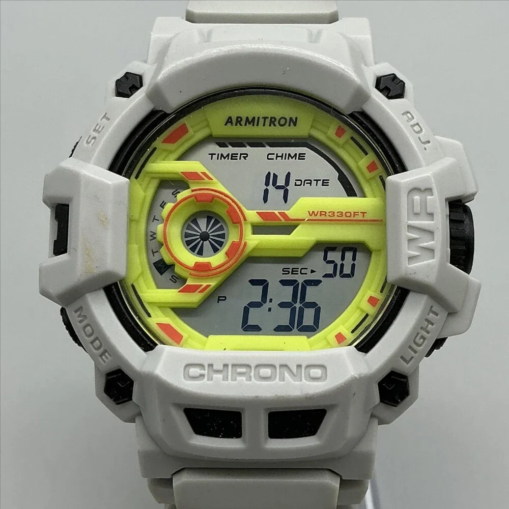 Armitron WR330FT Mens Watch 52mm Yellow Digital White Resin Day Date White Case